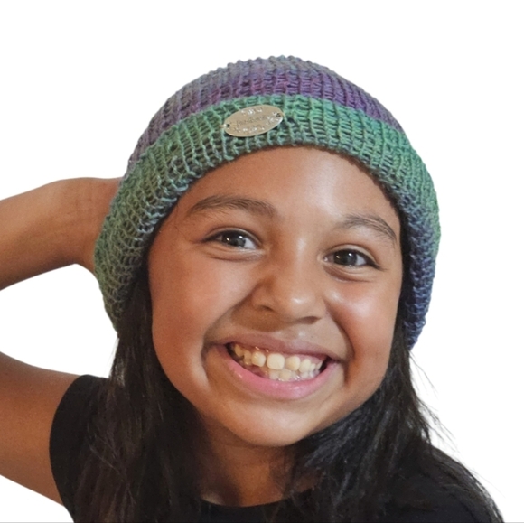 Hand Crafted Crochet beanie Handmade winter hat upcycled pom pom Ombrè purple - Picture 7 of 17